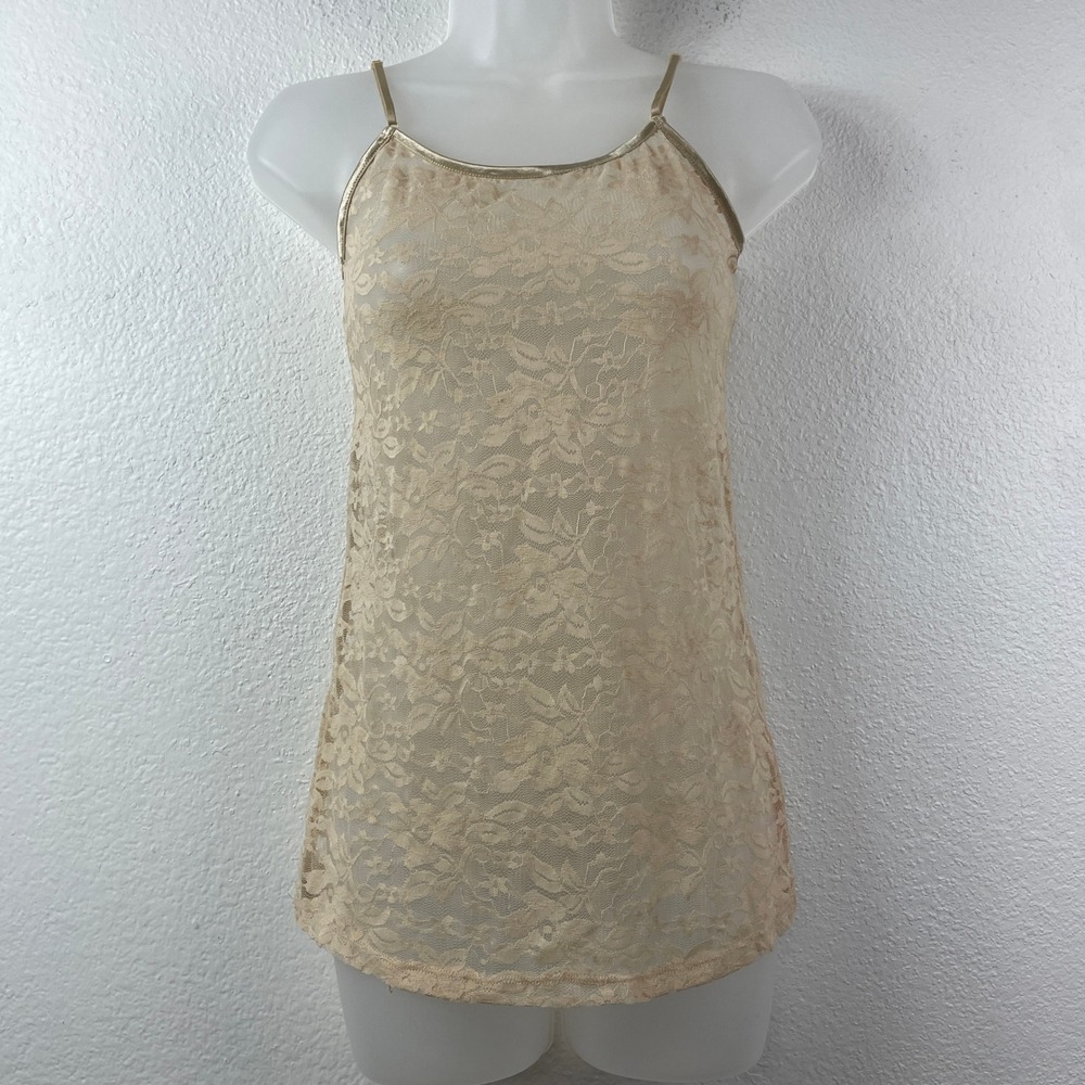 Vixen Womens Sesame Beige Floral Lace Sheer Camisole Top‎ 62356 Size Large